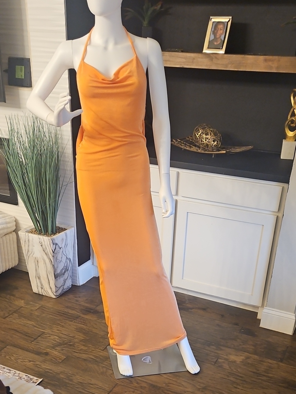 Halter Cowl Neck Maxi Dress in Orange